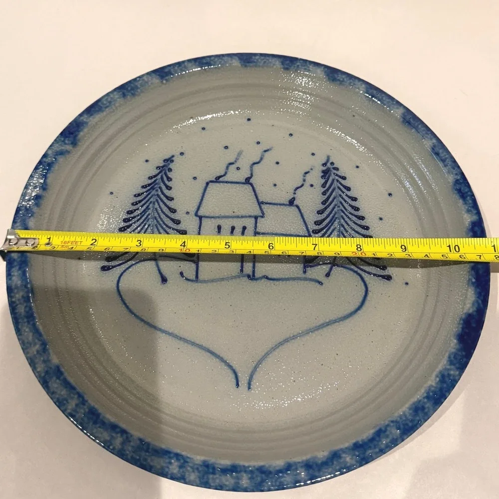 Eldreth Pottery 1994 Salt Glaze Stoneware Plate Winter House Folk Art Signed